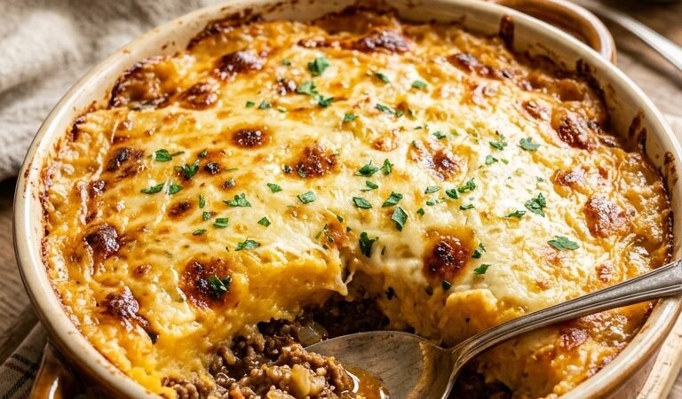 Escondidinho de Carne Moída com Purê de Mandioca Cremoso