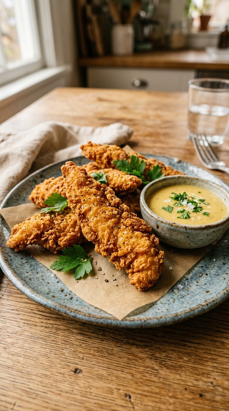 Iscas de Frango Crocantes com Molho de Mostarda e Mel