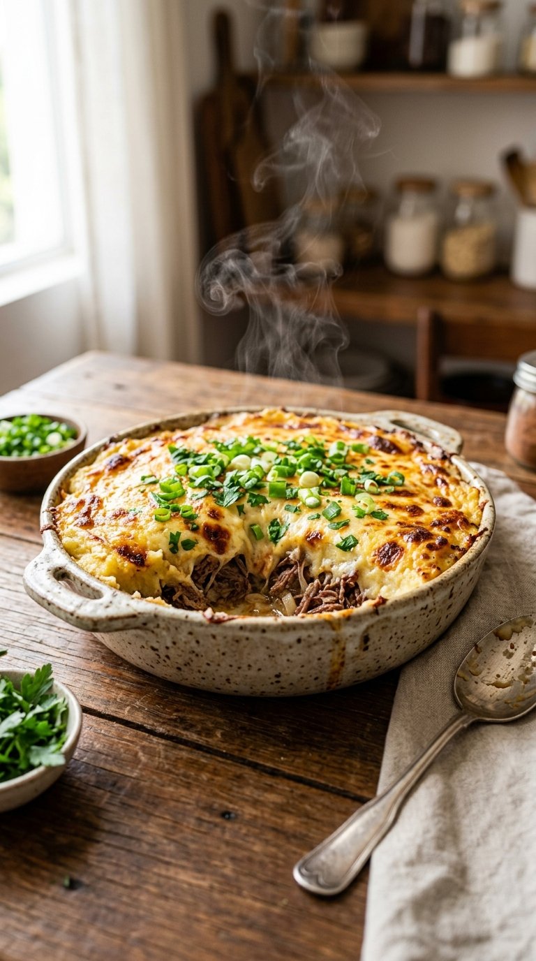 Escondidinho de Carne Moída com Purê de Mandioca Cremoso
